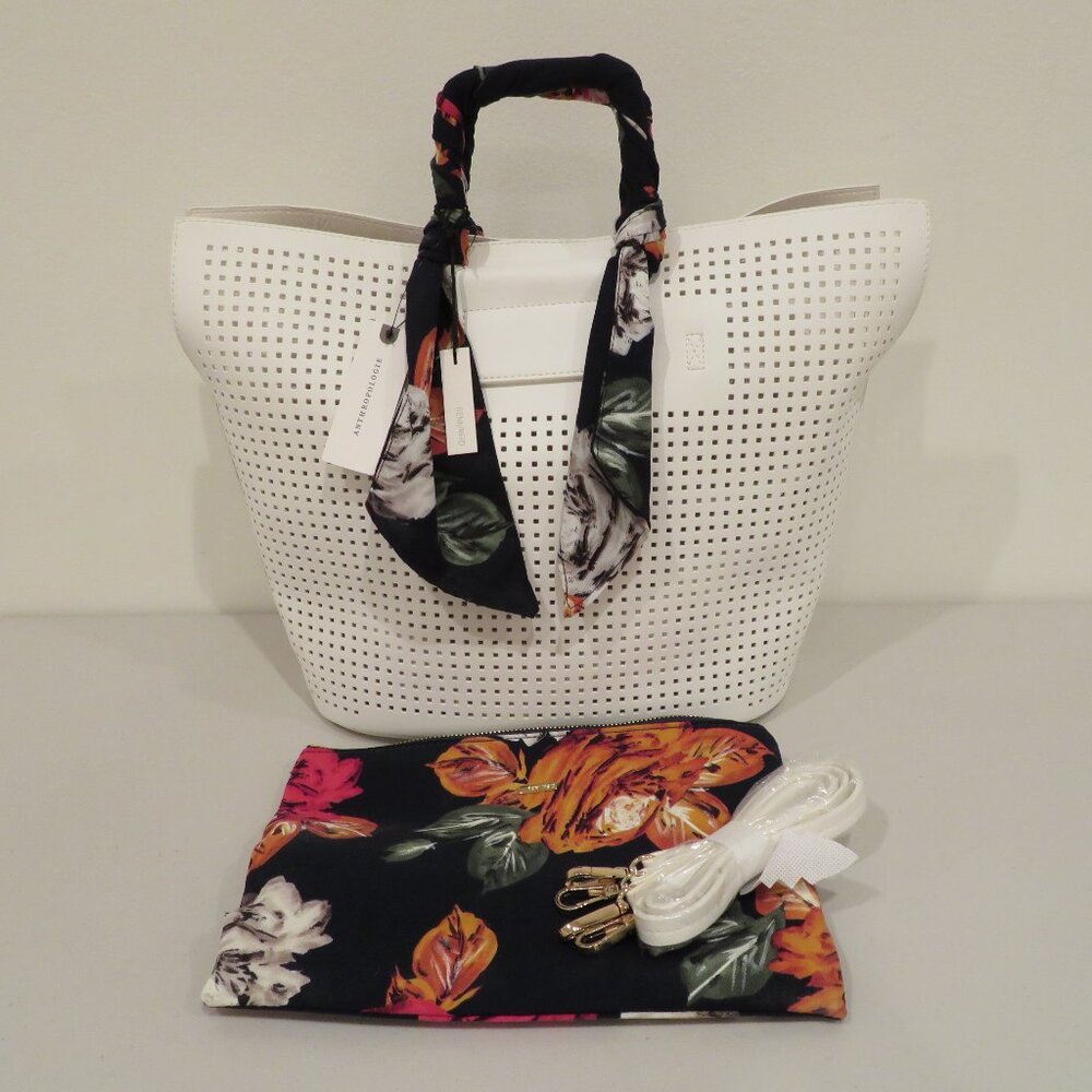 Anthropologie Remi/Reid White Vegan Tote Bag Scarf Handles